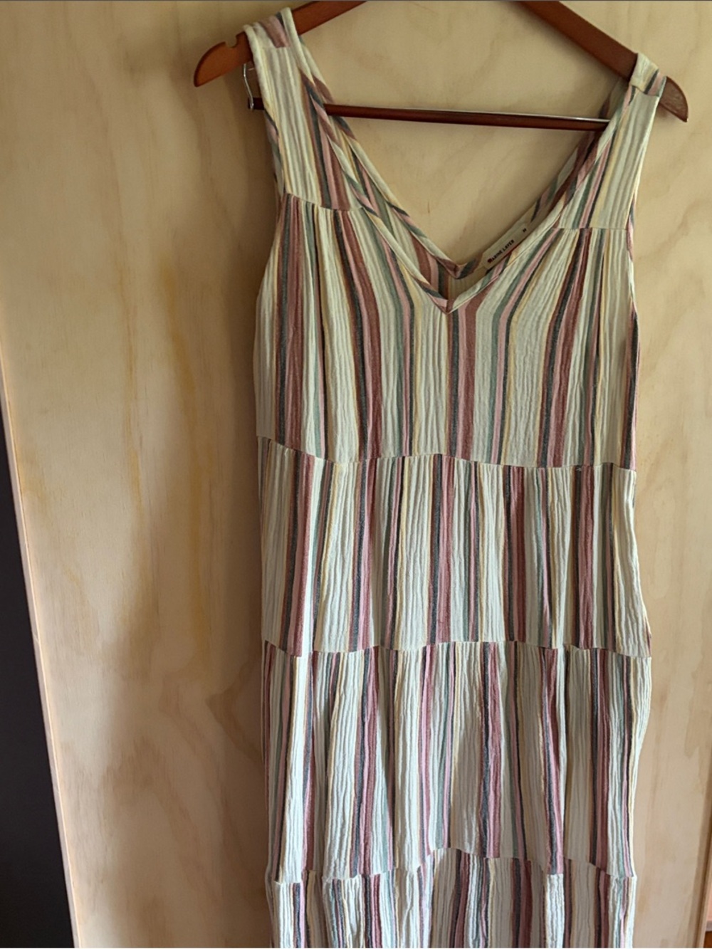 Marine Layer Sleeveless Tiered Maxi Dress in Cream with Multicolor Stripes